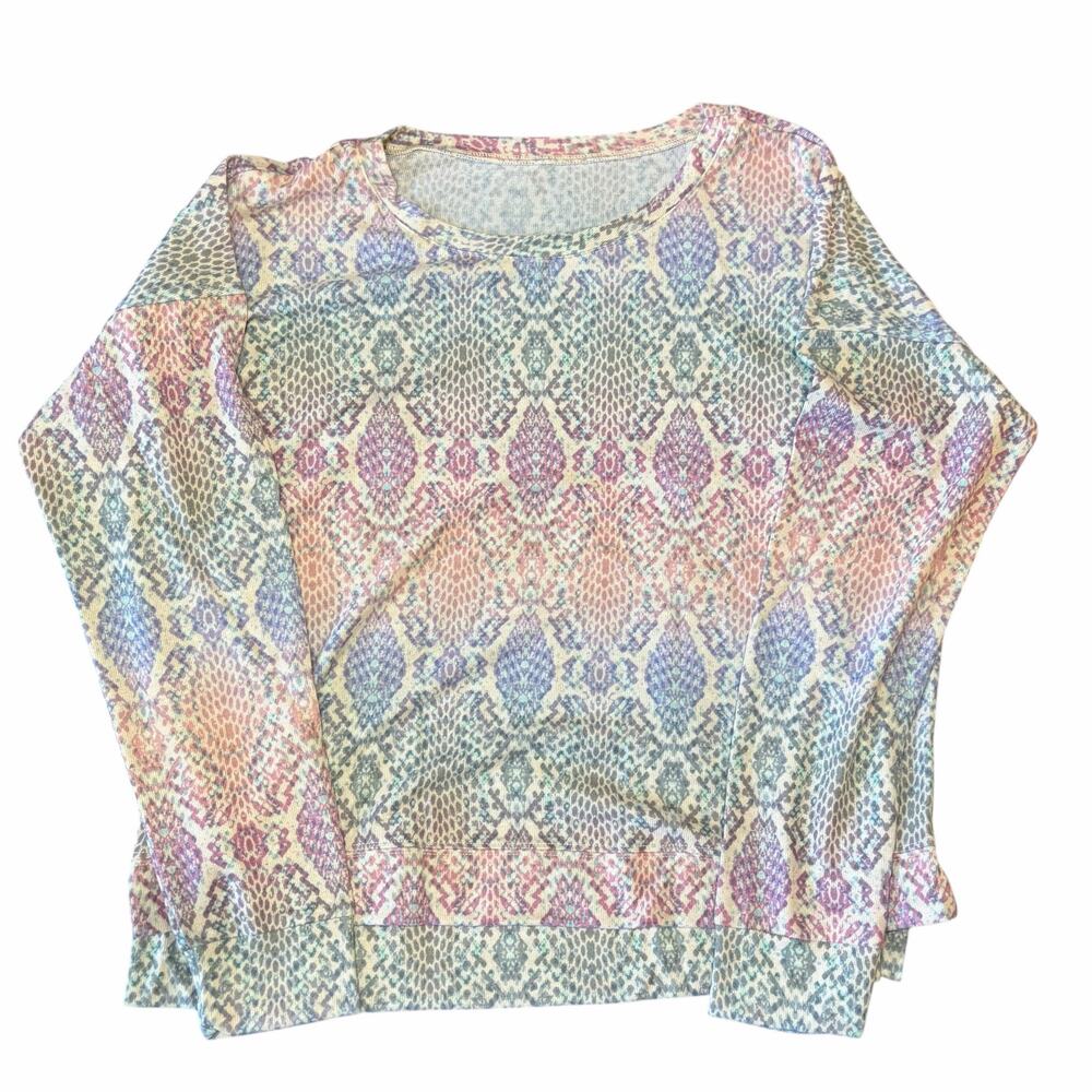 Onzie Women's Sweater Rainbow Snake Print High Low Comfy Cozy Colorful NWT S/M